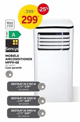 Promoties Sencys mobiele airconditioner mpph-08 - Sencys - Geldig van 10/04/2024 tot 22/04/2024 bij Brico