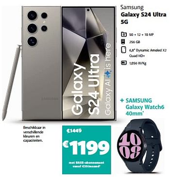 Promoties Samsung galaxy s24 ultra 5g - Samsung - Geldig van 08/04/2024 tot 17/04/2024 bij Base