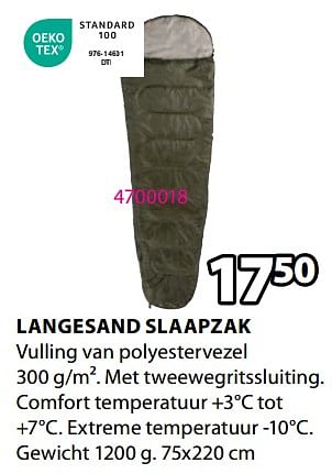 Promoties Langesand slaapzak - Huismerk - Jysk - Geldig van 08/04/2024 tot 14/04/2024 bij Jysk
