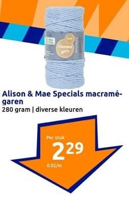 Promoties Alison + mae specials macramegaren - Alison & Mae - Geldig van 10/04/2024 tot 16/04/2024 bij Action