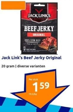 Promoties Jack link`s beef jerky original - Jack Link's - Geldig van 10/04/2024 tot 16/04/2024 bij Action