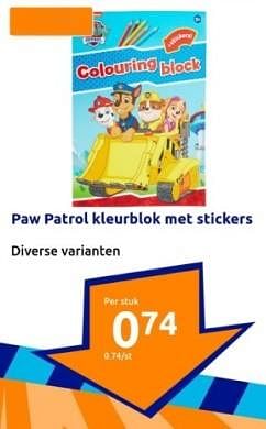 Promotions Paw patrol kleurblok met stickers - PAW  PATROL - Valide de 10/04/2024 à 16/04/2024 chez Action