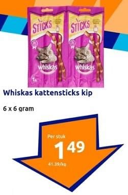 Promotions Whiskas kattensticks kip - Whiskas - Valide de 10/04/2024 à 16/04/2024 chez Action