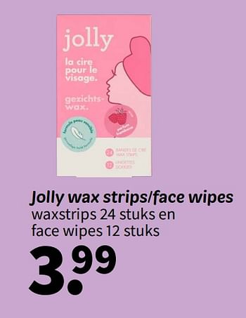 Promoties Jolly wax strips-face wipes - Jolly - Geldig van 08/04/2024 tot 21/04/2024 bij Wibra