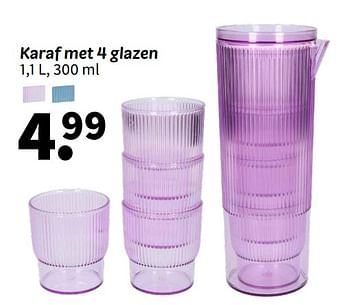 Promotions Karaf met 4 glazen - Produit maison - Wibra - Valide de 08/04/2024 à 21/04/2024 chez Wibra