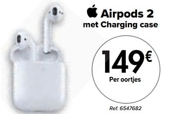 Promotions Apple airpods 2 oortjes - Apple - Valide de 02/04/2024 à 01/05/2024 chez Carrefour