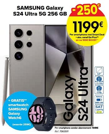 Promoties Samsung galaxy s24 ultra 5g 256 gb - Samsung - Geldig van 02/04/2024 tot 01/05/2024 bij Carrefour