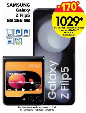 Promotions Samsung galaxy z flip5 5g 256 gb - Samsung - Valide de 02/04/2024 à 01/05/2024 chez Carrefour
