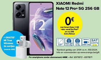 Promoties Xiaomi redmi note 12 pro+ 5g 256 gb - Xiaomi - Geldig van 02/04/2024 tot 01/05/2024 bij Carrefour