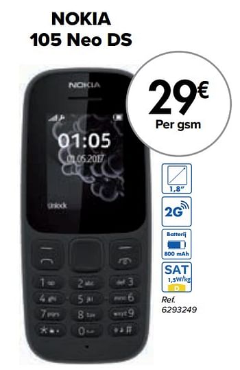Promotions Nokia 105 neo ds - Nokia - Valide de 02/04/2024 à 01/05/2024 chez Carrefour