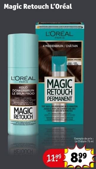 Promoties Magic retouch l’oréal le châtain - L'Oreal Paris - Geldig van 09/04/2024 tot 21/04/2024 bij Kruidvat