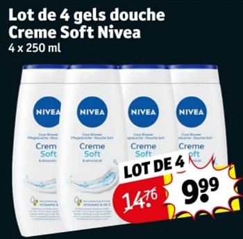 Promoties Lot de 4 gels douche creme soft nivea - Nivea - Geldig van 09/04/2024 tot 21/04/2024 bij Kruidvat