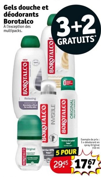 Promoties Déodorant en spray original - Borotalco - Geldig van 09/04/2024 tot 21/04/2024 bij Kruidvat