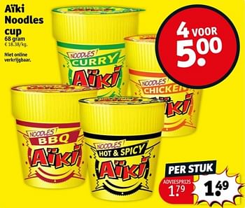 Promotions Aiki noodles cup - Aiki - Valide de 09/04/2024 à 21/04/2024 chez Kruidvat