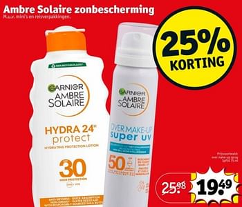 Promoties Ambre solaire over make up spray spf 50 - Garnier - Geldig van 09/04/2024 tot 21/04/2024 bij Kruidvat