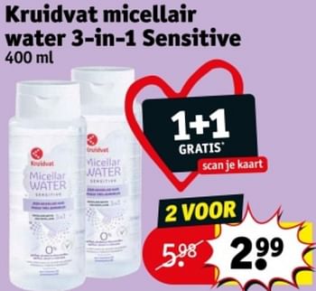 Promoties Kruidvat micellair water 3 in 1 sensitive - Huismerk - Kruidvat - Geldig van 09/04/2024 tot 21/04/2024 bij Kruidvat