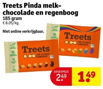 Promotions Treets pinda melkchocolade en regenboog - Treets - Valide de 09/04/2024 à 21/04/2024 chez Kruidvat
