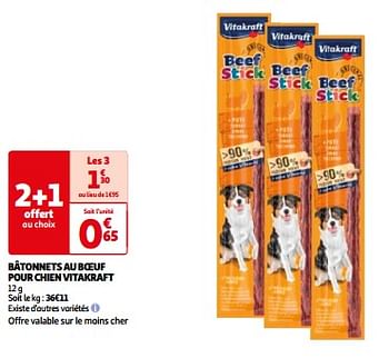 Promoties Bâtonnets au boeuf pour chien vitakraft - Vitakraft - Geldig van 11/04/2024 tot 14/04/2024 bij Auchan