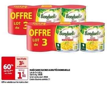 Promoties Maïs sans sucres ajoutés bonduelle - Bonduelle - Geldig van 11/04/2024 tot 14/04/2024 bij Auchan