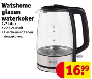 Promotions Watshome glazen waterkoker - Watshome - Valide de 09/04/2024 à 21/04/2024 chez Kruidvat