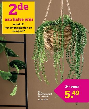 Promotions Kunsthangplant ficus pumila - Produit maison - Leen Bakker - Valide de 08/04/2024 à 21/04/2024 chez Leen Bakker