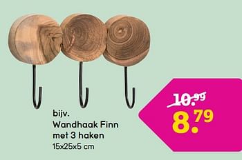 Promotions Wandhaak finn met 3 haken - Produit maison - Leen Bakker - Valide de 08/04/2024 à 21/04/2024 chez Leen Bakker