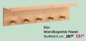 Promoties Wandkapstok hazel - Huismerk - Leen Bakker - Geldig van 08/04/2024 tot 21/04/2024 bij Leen Bakker