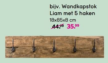 Promoties Wandkapstok liam met 5 haken - Huismerk - Leen Bakker - Geldig van 08/04/2024 tot 21/04/2024 bij Leen Bakker