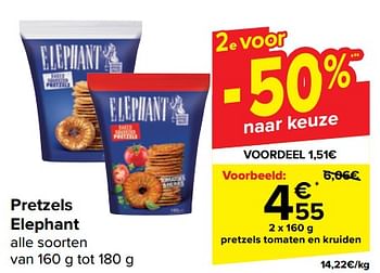 Promoties Pretzels tomaten en kruiden - Elephant - Geldig van 10/04/2024 tot 22/04/2024 bij Carrefour