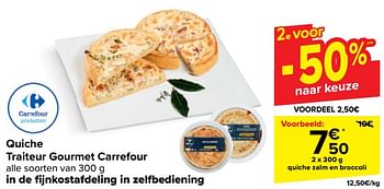 Promoties Quiche zalm en broccoli - Huismerk - Carrefour  - Geldig van 10/04/2024 tot 22/04/2024 bij Carrefour