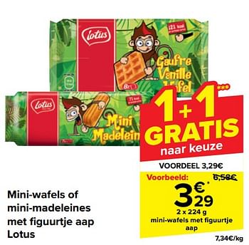 Promotions Mini wafels met figuurtje aap - Lotus Bakeries - Valide de 10/04/2024 à 22/04/2024 chez Carrefour