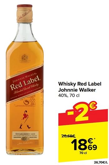 Promotions Whisky red label johnnie walker - Johnnie Walker - Valide de 10/04/2024 à 22/04/2024 chez Carrefour