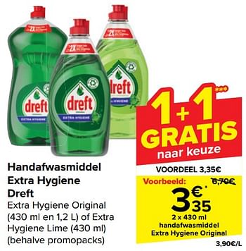 Promotions Handafwasmiddel extra hygiene original - Dreft - Valide de 10/04/2024 à 22/04/2024 chez Carrefour