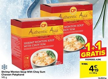 Promoties Shrimp wonton soup with choy sum charoen pokphand - Huismerk - Carrefour  - Geldig van 10/04/2024 tot 22/04/2024 bij Carrefour