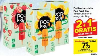 Promotions Sorbetsticks mango - Pop'Fruit - Valide de 10/04/2024 à 22/04/2024 chez Carrefour