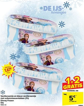 Promoties Vanilleroomijs en blauw vanilleroomijs met suikersneeuwvlokken disney frozen ola - Ola - Geldig van 10/04/2024 tot 22/04/2024 bij Carrefour