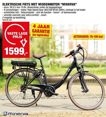 Promotions Elektrische fiets met middenmotor minerva - Minerva - Valide de 10/04/2024 à 21/04/2024 chez Hubo