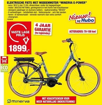Promotions Elektrische fiets met middenmotor minerva e power - Minerva - Valide de 10/04/2024 à 21/04/2024 chez Hubo