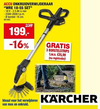 Promoties Kärcher accu onkruidverwijderaar wre 18-55 set - Kärcher - Geldig van 10/04/2024 tot 21/04/2024 bij Hubo