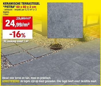 Promoties Keramische terrastegel pietra - Huismerk - Hubo  - Geldig van 10/04/2024 tot 21/04/2024 bij Hubo