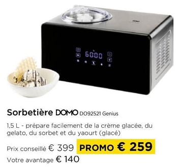 Promotions Sorbetiere domo do92521 genius - Domo elektro - Valide de 01/04/2024 à 30/04/2024 chez Molecule