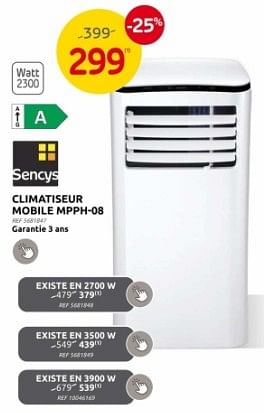 Promotions Sencys climatiseur mobile mpph-08 - Sencys - Valide de 10/04/2024 à 22/04/2024 chez Brico