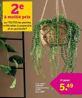 Promotions Plante artificielle suspendue ficus pumila - Produit maison - Leen Bakker - Valide de 08/04/2024 à 21/04/2024 chez Leen Bakker
