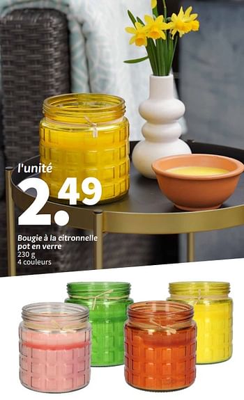 Promoties Bougie à la citronnelle pot en verre - Huismerk - Wibra - Geldig van 08/04/2024 tot 21/04/2024 bij Wibra