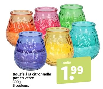 Promoties Bougie à la citronnelle pot en verre - Huismerk - Wibra - Geldig van 08/04/2024 tot 21/04/2024 bij Wibra