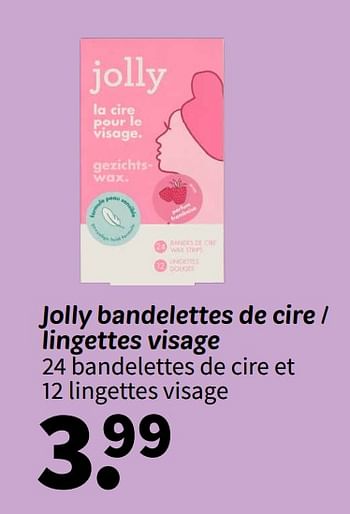 Promoties Jolly bandelettes de cire - lingettes visage - Jolly - Geldig van 08/04/2024 tot 21/04/2024 bij Wibra