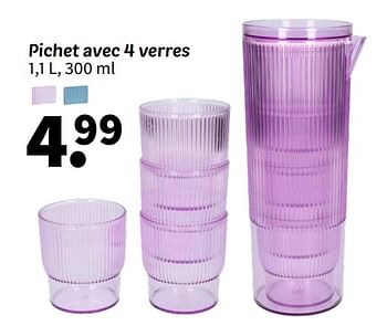 Promotions Pichet avec 4 verres - Produit maison - Wibra - Valide de 08/04/2024 à 21/04/2024 chez Wibra