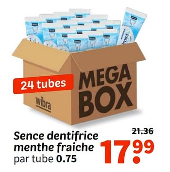 Promoties Sence dentifrice menthe fraiche - Sence - Geldig van 08/04/2024 tot 21/04/2024 bij Wibra