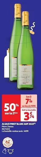 Promoties Alsace pinot blanc aop 2022 - Witte wijnen - Geldig van 09/04/2024 tot 21/04/2024 bij Auchan