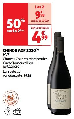 Promoties Chinon aop 2020 hve château coudray montpensier cuvée toucquedillon - Rode wijnen - Geldig van 09/04/2024 tot 21/04/2024 bij Auchan